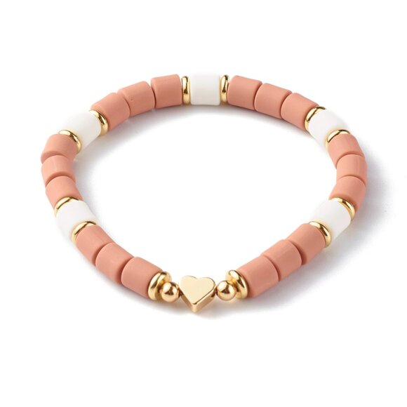 NWOT Cute Heart Stretchy Polymer Clay Beads Bracelet Handmade - Picture 2 of 5